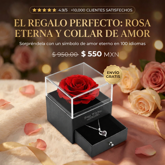 Rosa Eterna En Joyero y Collar TE AMO🌹(unidades limitadas por temporada)